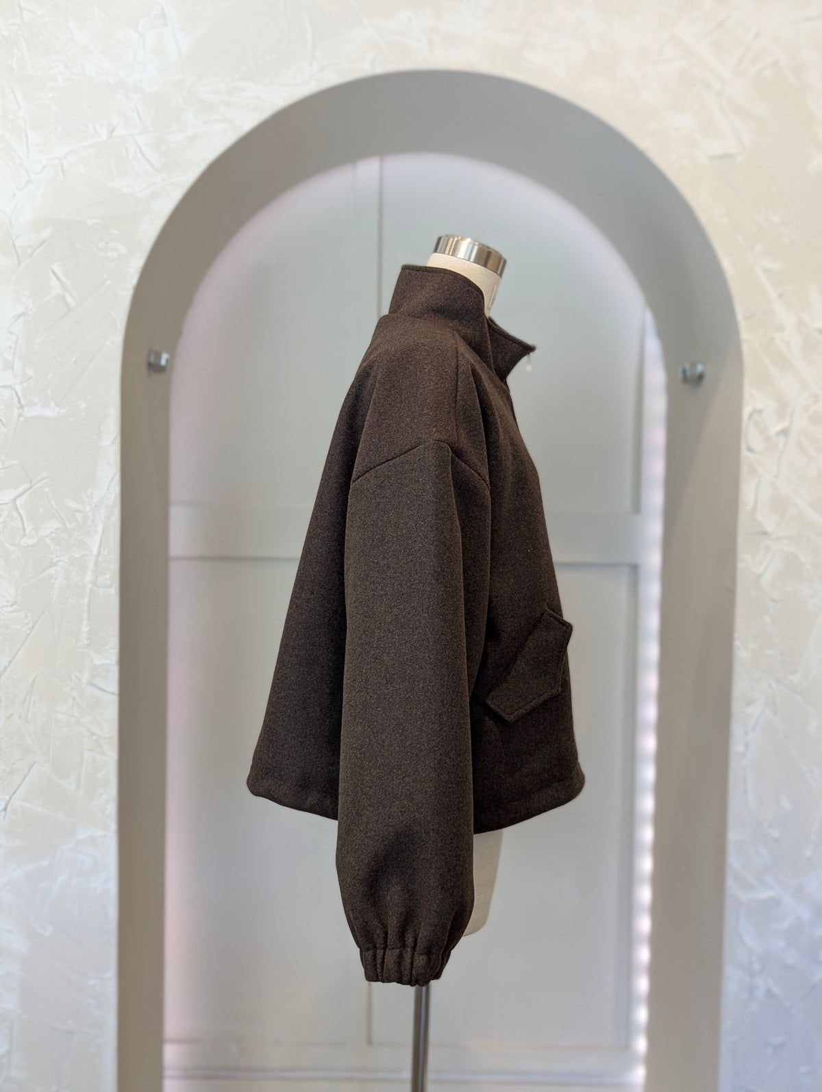Crop standup collar Wool Coat
