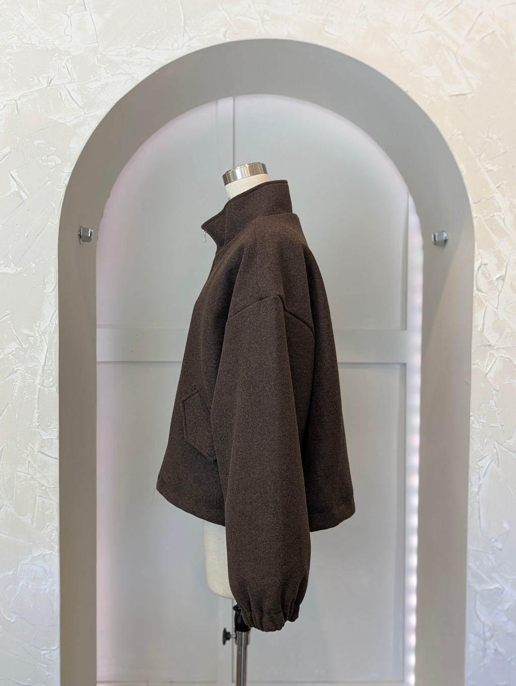 Crop standup collar Wool Coat