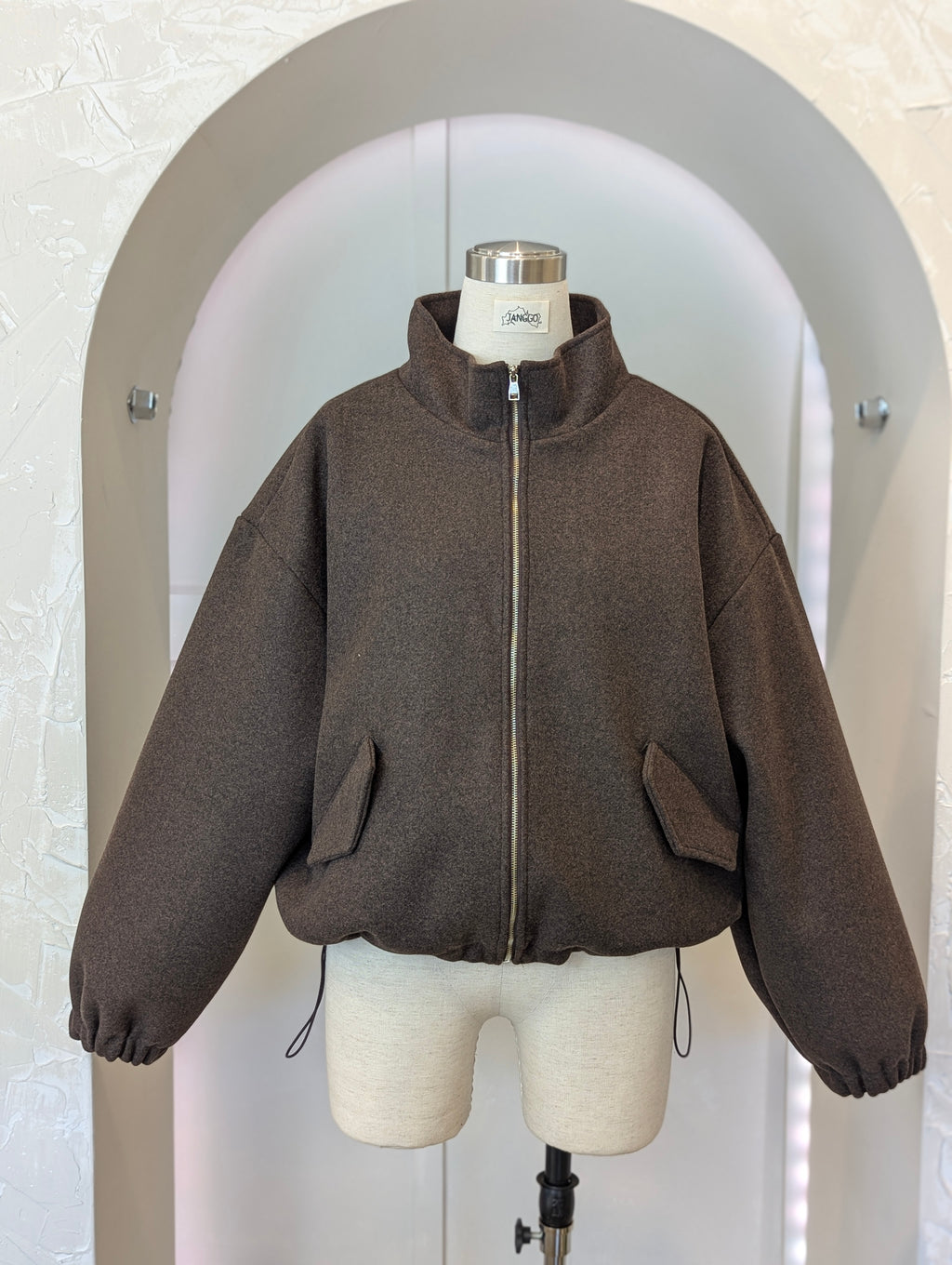 Crop standup collar Wool Coat
