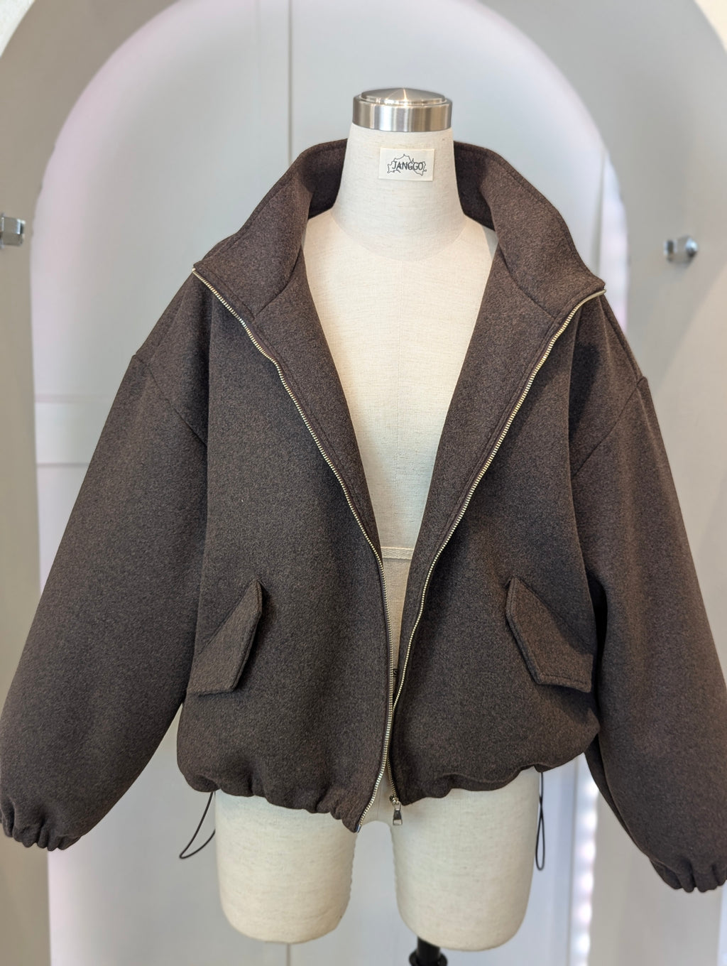 Crop standup collar Wool Coat