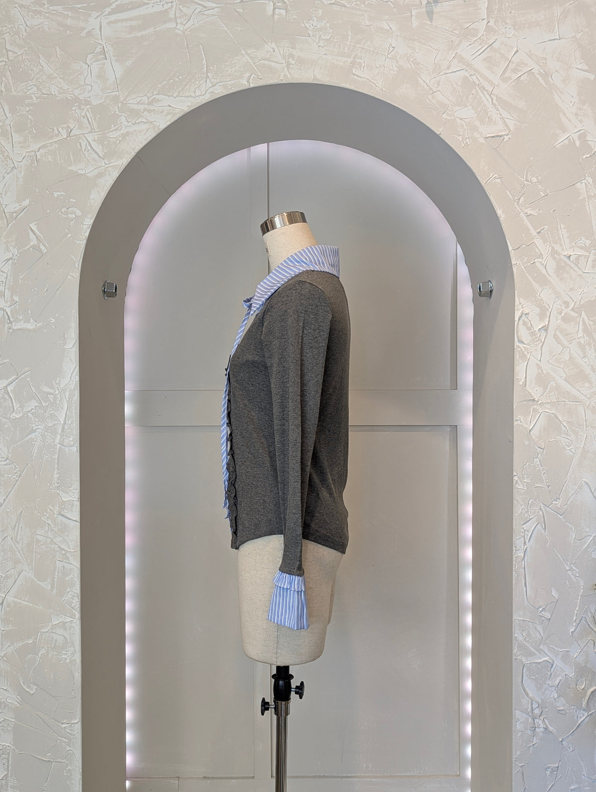 Ruffle Cardigan with Built in Collar Shirt