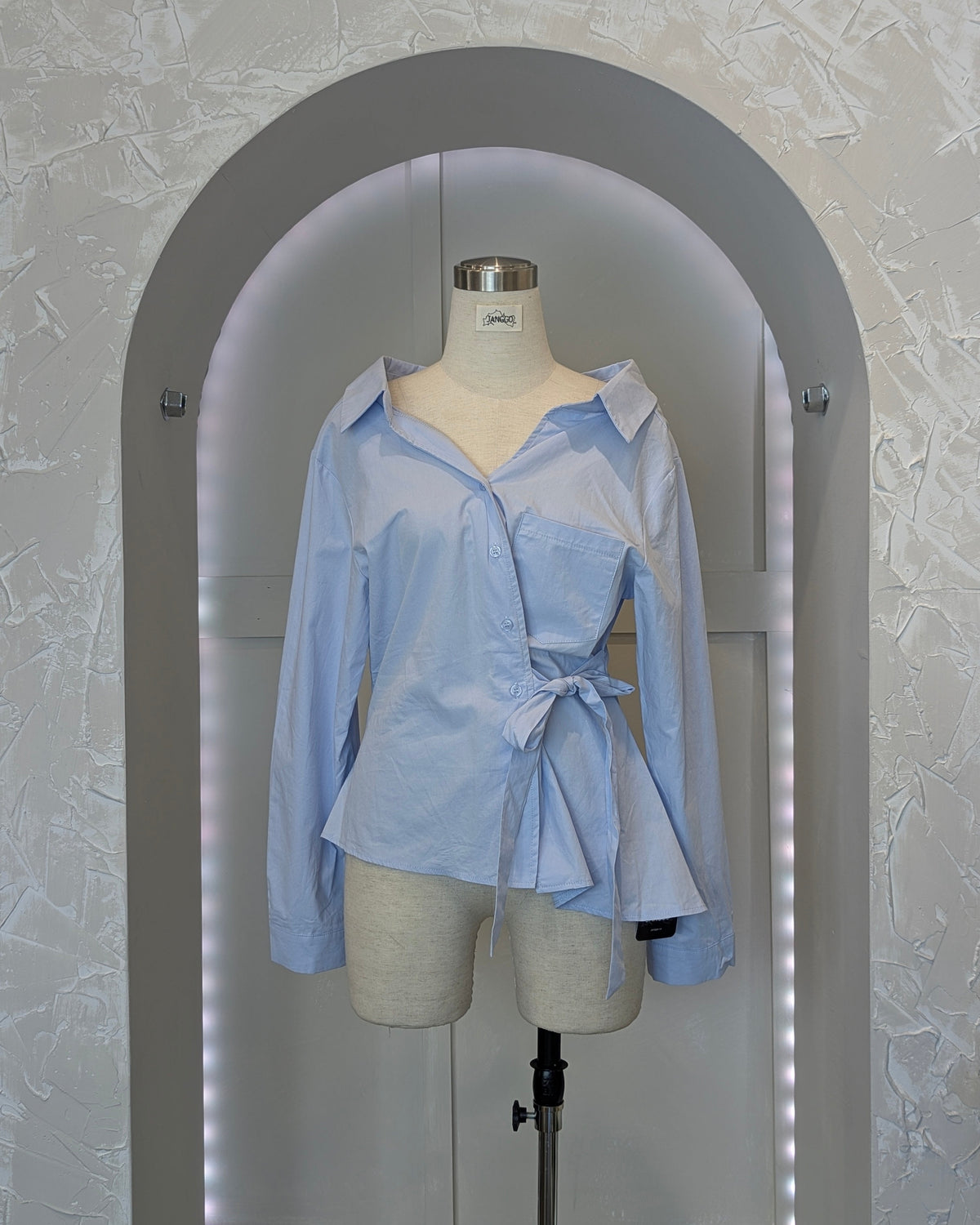 Off Shoulder Side Tie Button Down