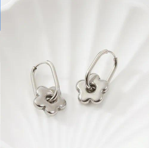 Silver Drop Flower Earring