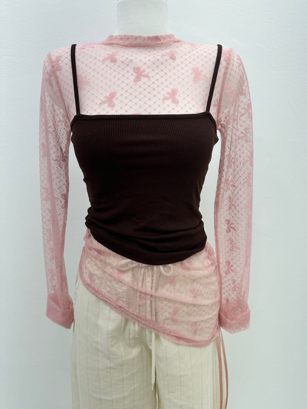 Ribbon mesh string blouse