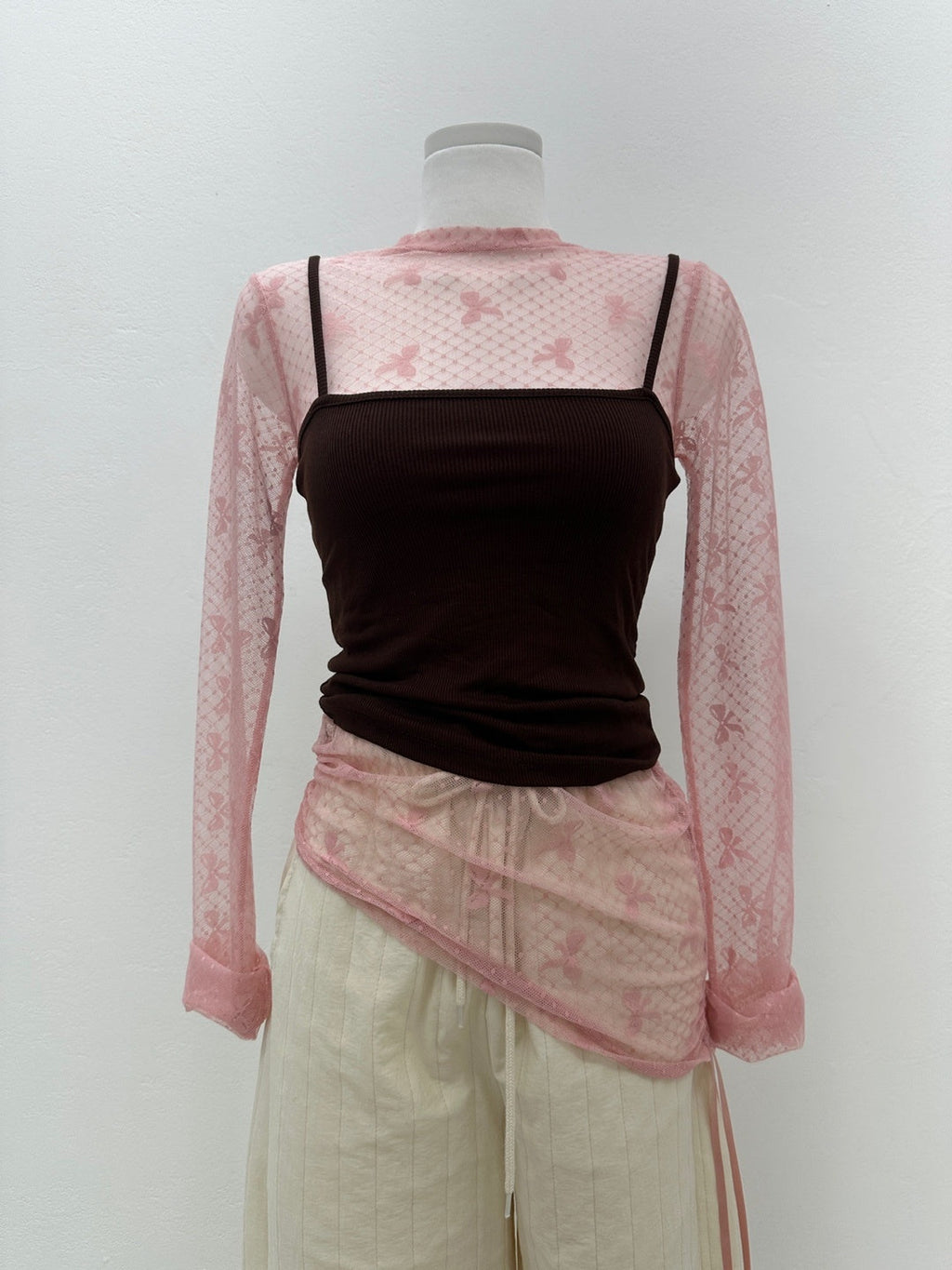 Ribbon mesh string blouse