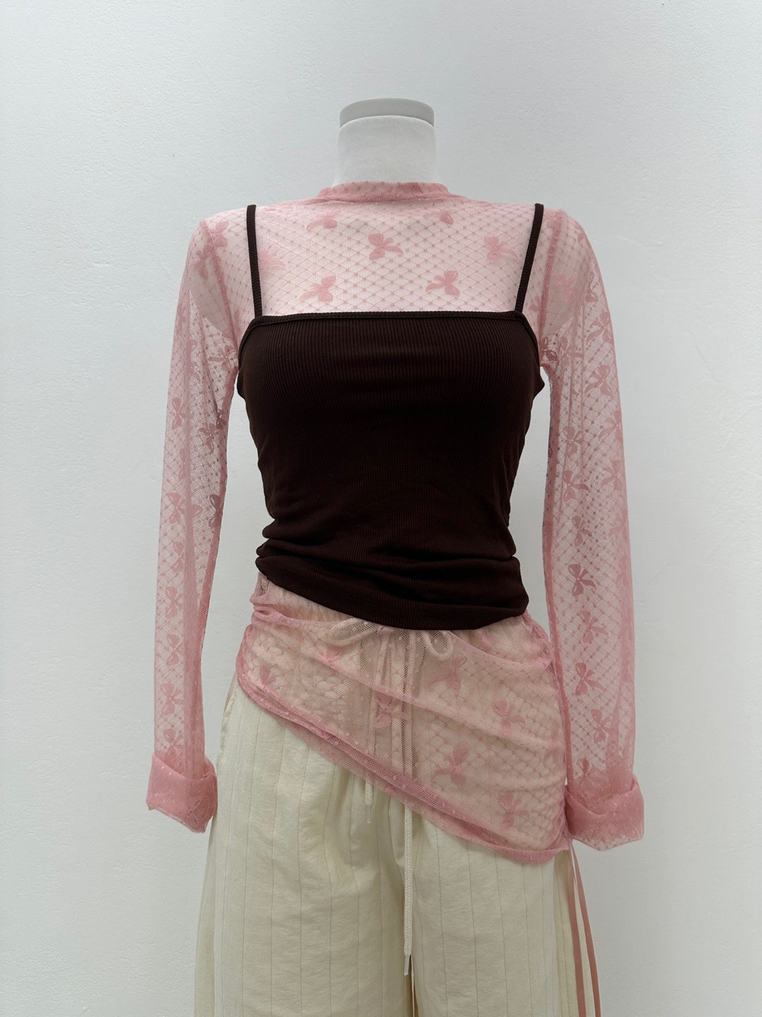 Ribbon mesh string blouse