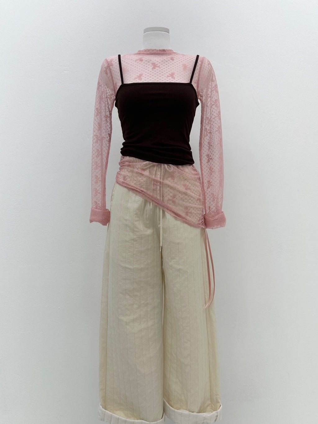 Ribbon mesh string blouse