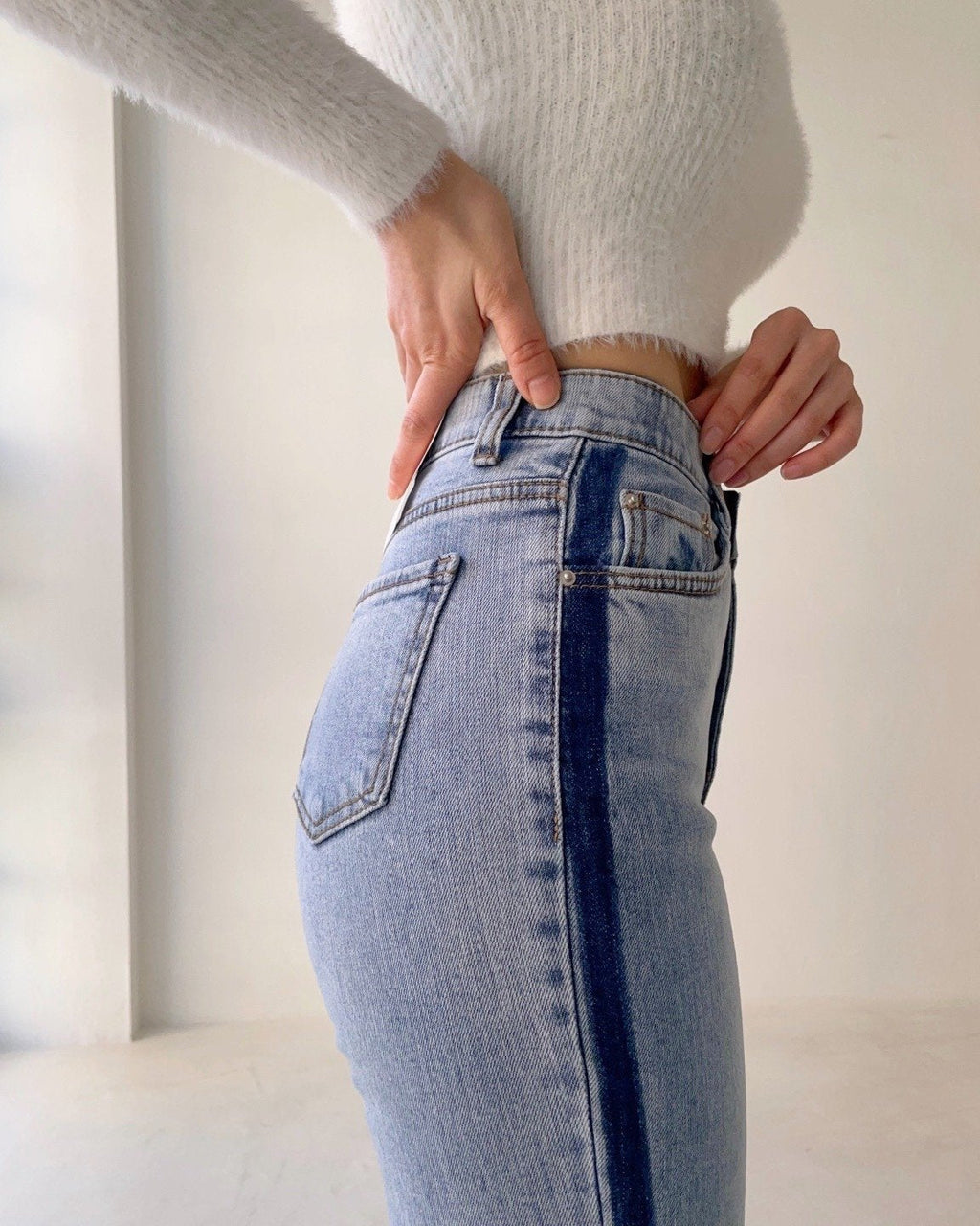 Bell bottom split hem flared jeans