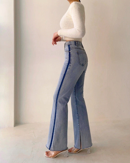 Bell bottom split hem flared jeans