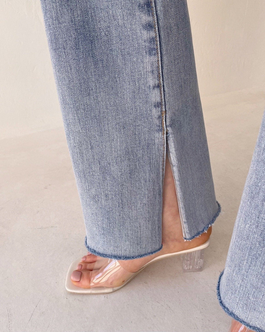 Bell bottom split hem flared jeans